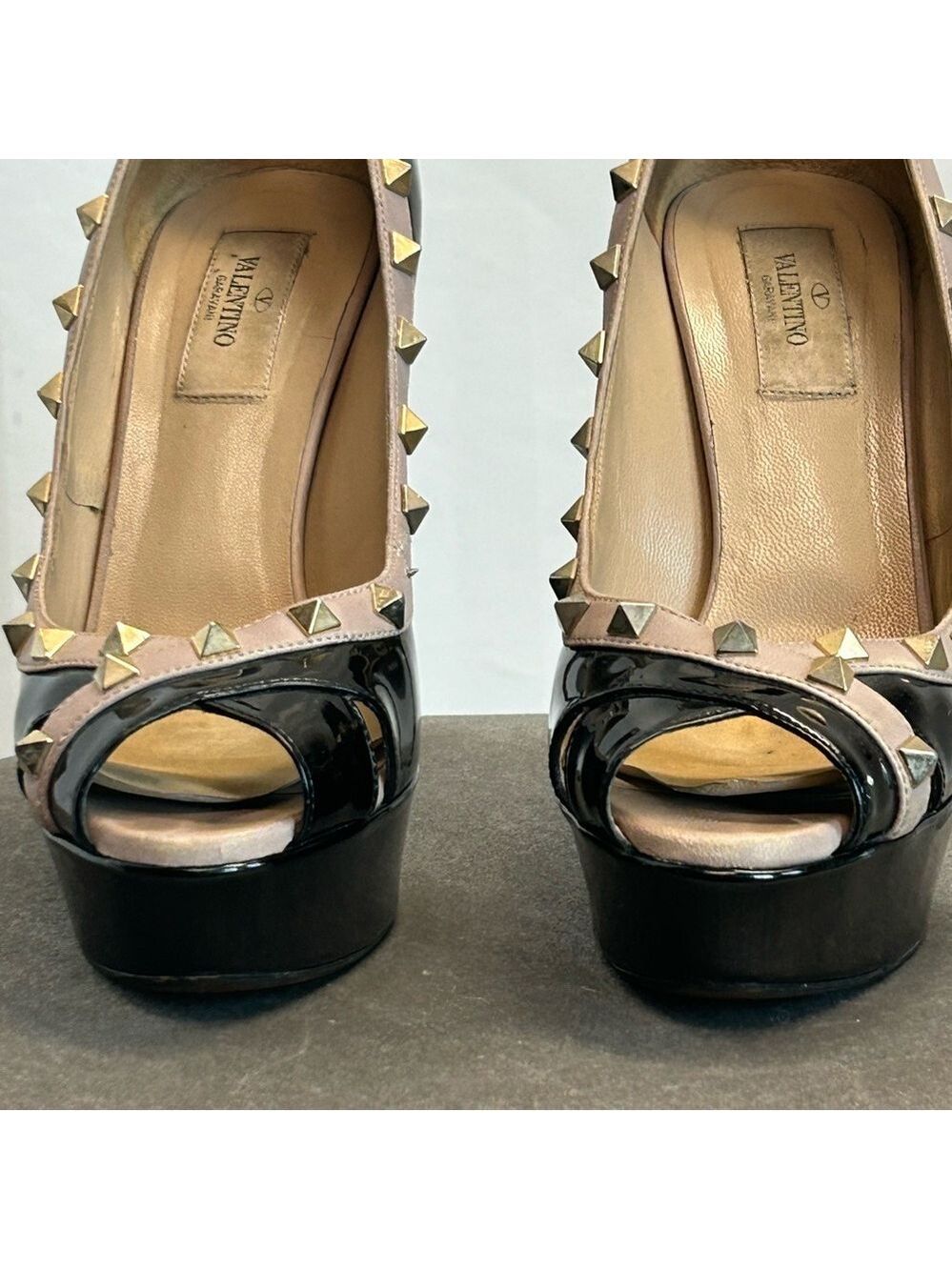 Valentino Rockstud platform peep-toe pumps black patent leather Sz 38.5 - Picture 4 of 13